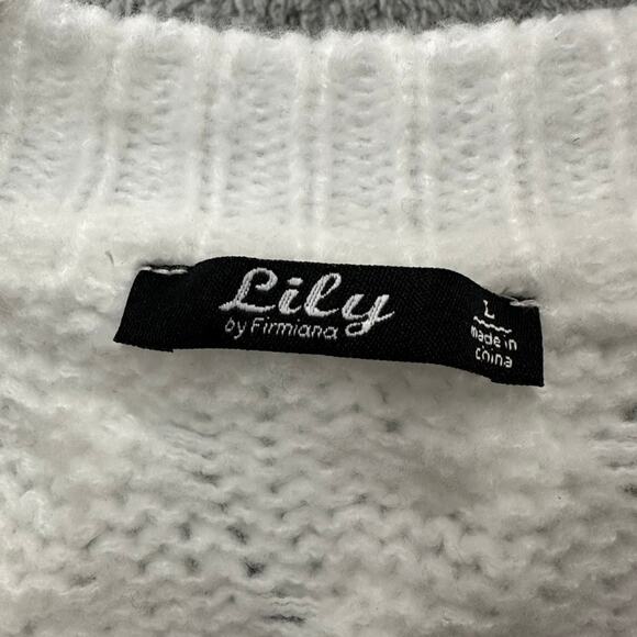 Lily by Firmiana Large Knit Sweater White With Gray Accents Soft Comfort Winter - Picture 4 of 10